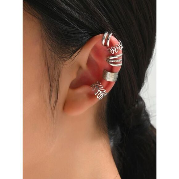 Ear Cuff Set Metal Fake Ear Cartilage Earrings Ear Cartilage Clip Silver or Gold - Picture 2 of 9